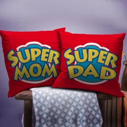 TIED RIBBONS Set Of 2 Multicolored Mom Dad Printed Cushions Home Gift Sets-98