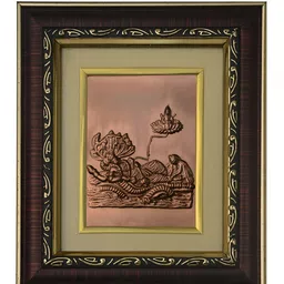 Pray Everyday Brown & Copper Toned Laxmi Vishnu Ji Self Design Wall Photo Frame-11