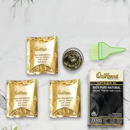 QUIKHENNA 3-Pc Pure Natural Organic Powder Hair Color with Amla 40 g each - Soft Black 2N-53