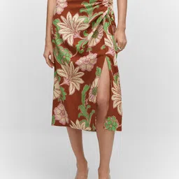 MANGO Floral Print Knot-Detail Midi Skirt-image-84