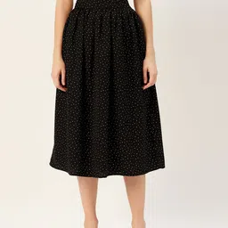 Sera Women Black & White Polka Dot Printed Flared A-Line Skirt-image-68