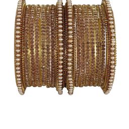 NMII 16-Pcs Gold-Plated Pearls & Zircons Studded Bangle Set-image-7