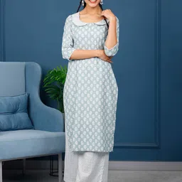 PHEETA Ethnic Motifs Printed Screen Pure Cotton Kurta with Palazzos-picture-22