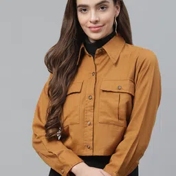 plusS Women Mustard Brown Pure Cotton Solid Tailored Jacket-picture-47