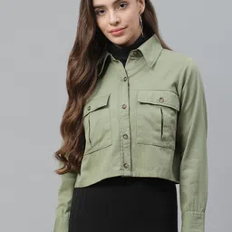 plusS Women Olive Green Pure Cotton Solid Tailored Jacket-picture-43