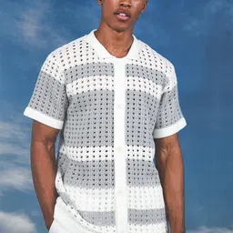 boohooMAN Open-Knit Shirt Style Acrylic Cardigan-image-68