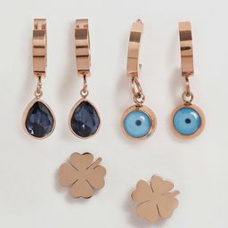 EL REGALO Women Set Of 3 Stainless Steel Gold-Plated Contemporary Drop Earrings-30