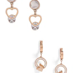 EL REGALO Women Stainless Steel Set Of 2 Gold-Plated Contemporary Studs Earrings-7