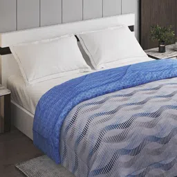 Home Centre Oxford White & Blue Geometric Printed Cotton 210 GSM Double Bed Comforter-7