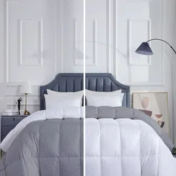 RAZZAI White & Grey Microfiber Mild Winter 300 GSM Single Bed Reversible Comforter-image-72