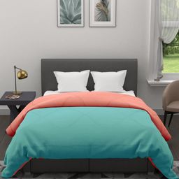 Clasiko Peach-Coloured & Blue Mild Winter 210 GSM Reversible Double Bed Comforter-image-78