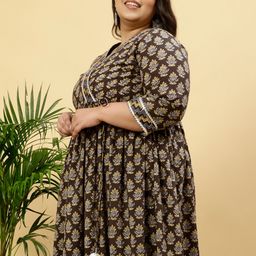 Jaipur Kurti Plus Size Ethnic Motifs Printed Gotta Patti Cotton Anarkali Kurta-image-61