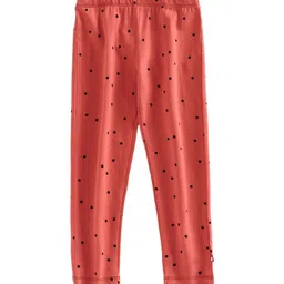 Nino Bambino Girls Rust & Black Polka-dot Printed  Organic Cotton Ankle-Length Sustainable Leggings-image-39
