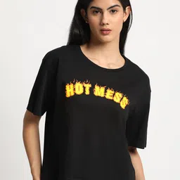 Bene Kleed Typography Printed Drop-Shoulder Sleeves Pure Cotton Oversized T-shirt-image-59