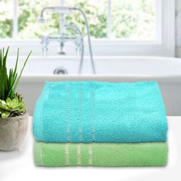 Kuber Industries Set Of 2 Green and Blue Solid 210 GSM Pure Cotton Bath Towels-6