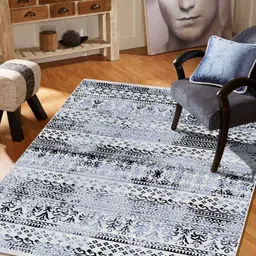 MODEFE Grey & White Floral Anti-Skid Rectangular Carpet-31