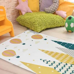 URBAN SPACE Off White & Yellow Geometric Cotton Anti-Skid Floor Mat-10
