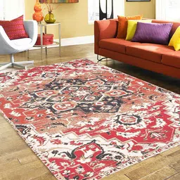 BLANC9 Black & Red Ethnic Motifs Patterned 800 GSM Cotton Carpets-23