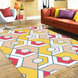 BLANC9 Yellow & White Geometric Printed Cotton Carpet-32
