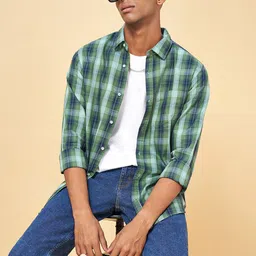 YU by Pantaloons Men Green Slim Fit Tartan Checks Checked Cotton Casual Shirt-image-77