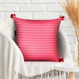 Mezposh Pink & Beige Striped Cotton Square Cushion Cover-image-95