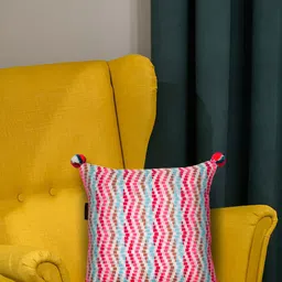 Mezposh Off White & Pink Striped Cotton Square Cushion Cover-image-14
