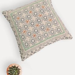 Art Avenue Siona White & Green Ethnic Motifs Printed Cotton Square Cushion Cover-image-99
