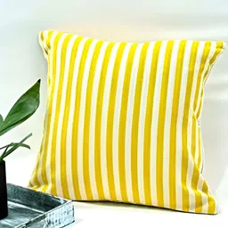 SLEEPY THREADS Yellow & White Striped Square Cushion Covers-16