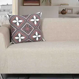 Ode & Cleo Grey & White 2 Pieces Embroidered Pure Cotton Square Cushion Cover-image-74