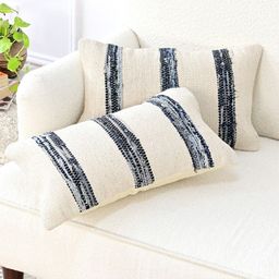 Art Avenue White & Blue Self Design Cotton Rectangle Cushion Cover-picture-13