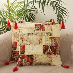 Jamio Firati Beige & Red 2 Pieces Quirky Embroidery Square Cotton Cushion Covers-image-17