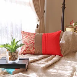 ANS Red & Gold-Toned Ethnic Motifs Rectangle Cushion Cover-11