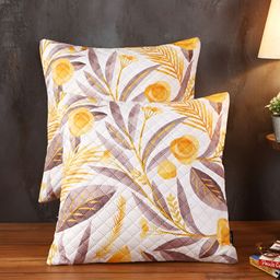 Soumya Yellow & White 2 Pcs Floral Square Cushion Covers-15