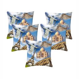 Lushomes Blue & White Set of 5 Abstract Square Cushion Covers-image-97