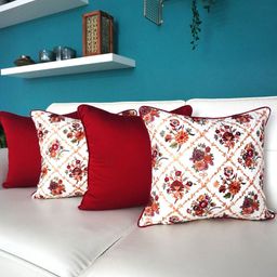 TARA- Sparkling Homes Maroon 4 Pieces Embroidered Cotton Silk Square Cushion Covers-picture-43