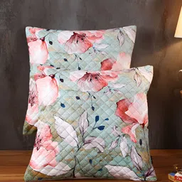 Soumya Green & Pink 2 Pieces Floral Printed Square Cushion Covers-5