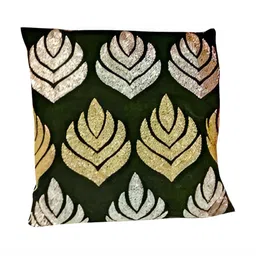 PURINA'S Black & Gold-Toned Floral Embellished Square Cushion Cover-8