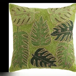 YWULY Green & Gold-Toned Embellished Square Cushion Cover-image-1