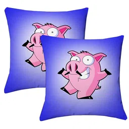 Lushomes Blue & White Set of 2 Cartoon Characters Square Cushion Covers-19