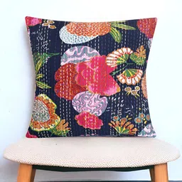 Bohekant Navy Blue & Pink Floral Cotton Square Cushion Covers-image-43