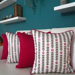 TARA- Sparkling Homes Pink & Maroon 4 Pieces Embroidered Cotton SIlk Square Cushion Covers-55