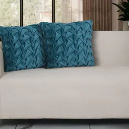 Ode & Cleo Blue 2 Pieces Geometric Cotton Square Cushion Covers-image-72