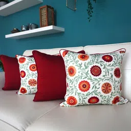 TARA- Sparkling Homes White & Maroon 4 Pieces Embroidered Square Cushion Covers-picture-34