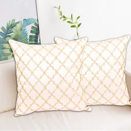 INDHOME LIFE Cream-Coloured & Beige Set of 2 Embroidered Square Cushion Covers-13