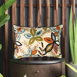 SHADES of LIFE White & Green 2 Pcs Floral Embroidered Rectangle Pure Cotton Cushion Covers-image-42