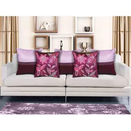 HOME9INE Purple & Pink 5 Pieces Colourblocked Embroidered Square Cushion Covers-10