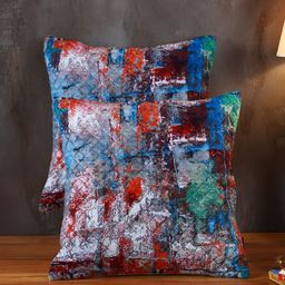 Soumya Blue & Red 2 Pieces Abstract Printed Square Cushion Covers-11
