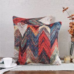 Soumya Blue & Red 2-Pieces Geometric Square Cushion Covers-image-12