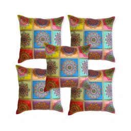 MONKDECOR Pink & Blue 5 Pieces Floral Square Cushion Covers-50