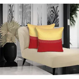 HOME9INE Yellow & Red  2 Pieces Colourblocked Embroidered Square Cushion Covers-57